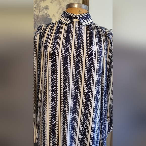 Silkitalia by Robert Janan Blue & White Polka Dots and Striped Mini Dress - Picture 7 of 12